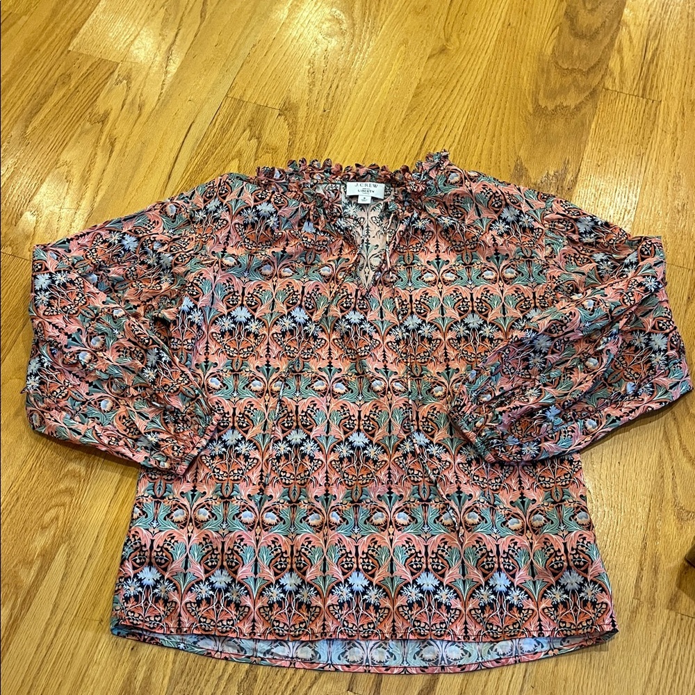 J.Crew X Liberty Scalloped Tie-Neck Top May Nouveau Print Blouse size S BD779